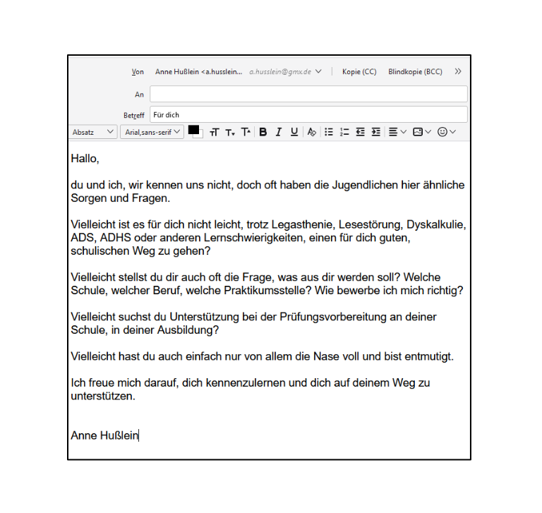 Email an meine jugendlichen Klienten